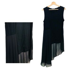 P. Luca Milano Black Mix Media Pleated Asymmetrical Sleeveless Top Size Large